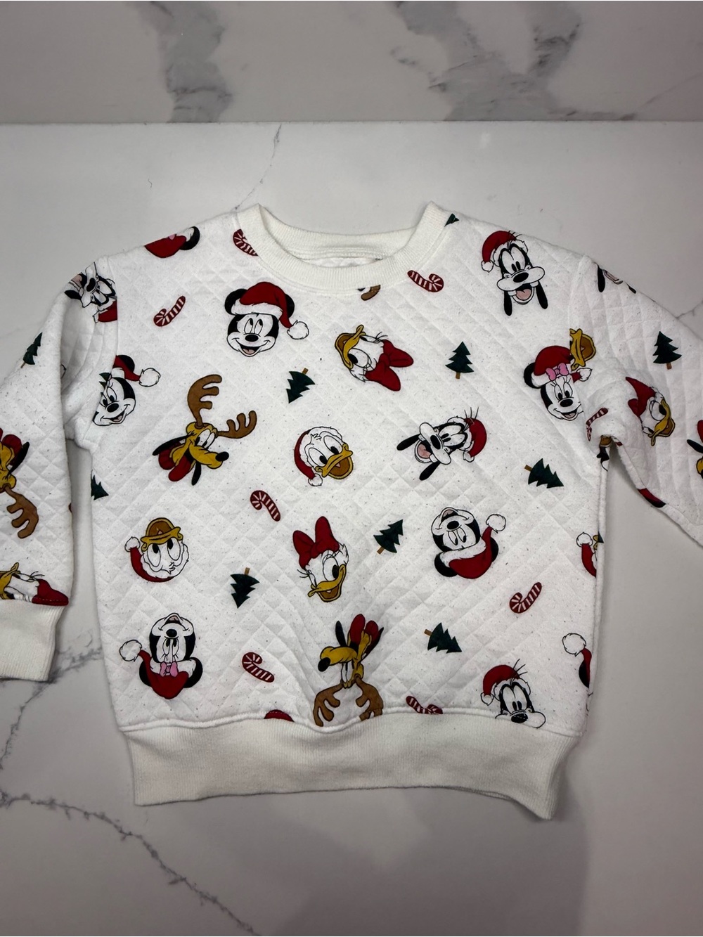 Disney White Quilted Holiday Character Sweatshirt